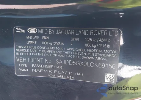 2020 Jaguar F-Type from USA, damaged, VIN SAJDD5GX0LCK69156